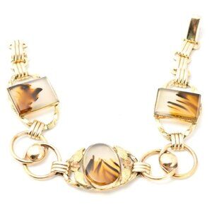 Vintage Gold-Filled Bracelet With Agate Cabochons & Art Deco Design